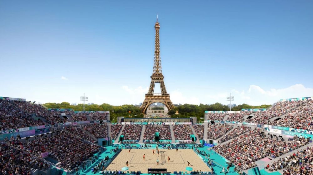 Môn bóng chuyền bãi biển Olympic 2024 được tổ chức dưới chân tháp Eiffel