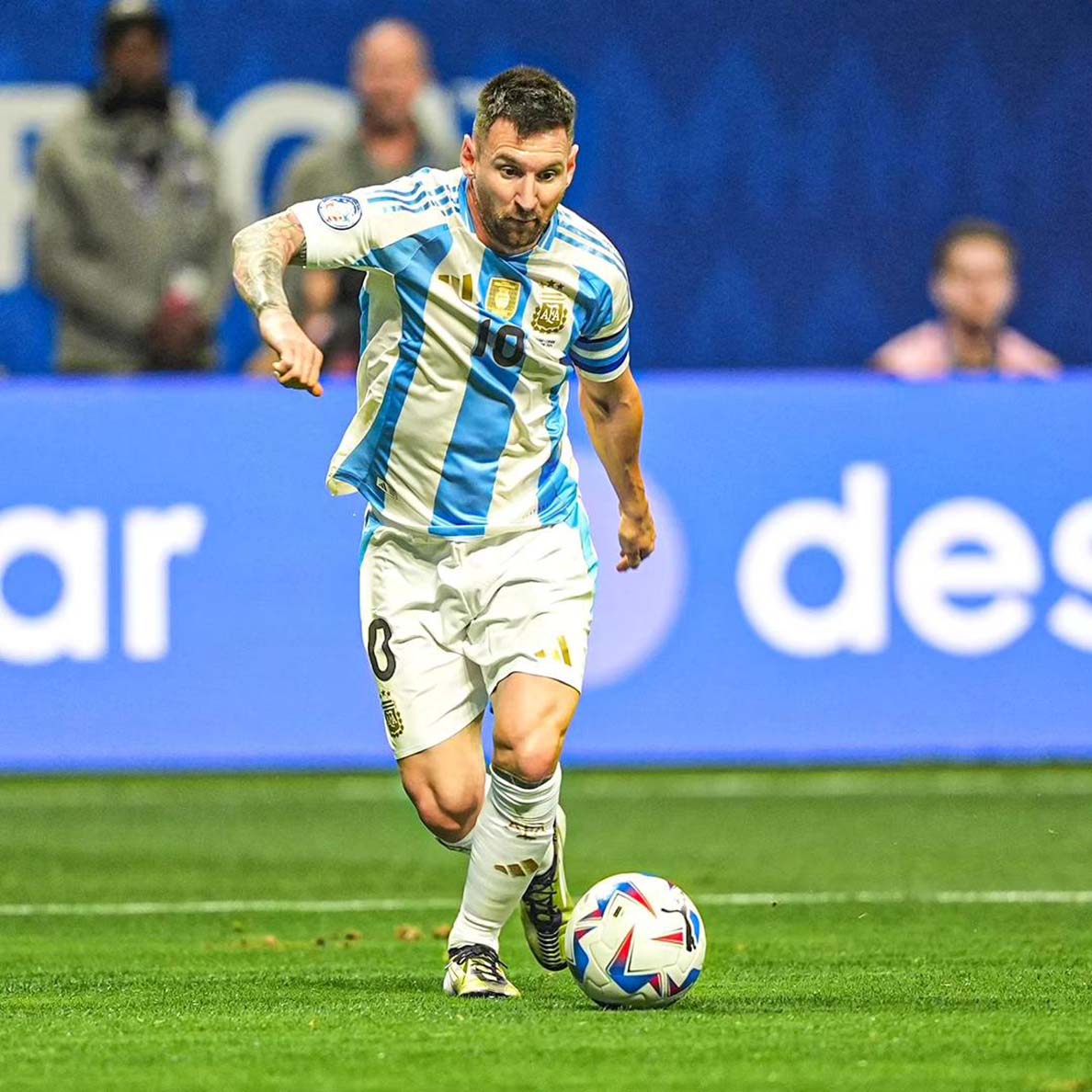 Messi chưa để lại dấu ấn đậm nét trên hành trình tới chung kết Copa America 2024 của Argentina. Ảnh: AFA