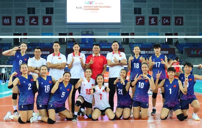 Các cầu thủ bóng chuyền nữ U20 Việt Nam tại giải U20 châu Á 2024. Ảnh: AVC 